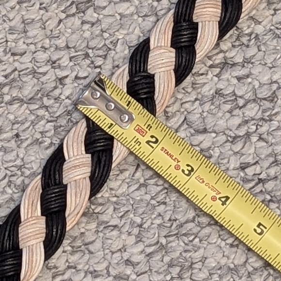 Women's Black & Cream Braided Fabric Belt That Fits Many Sizes - Picture 4 of 13